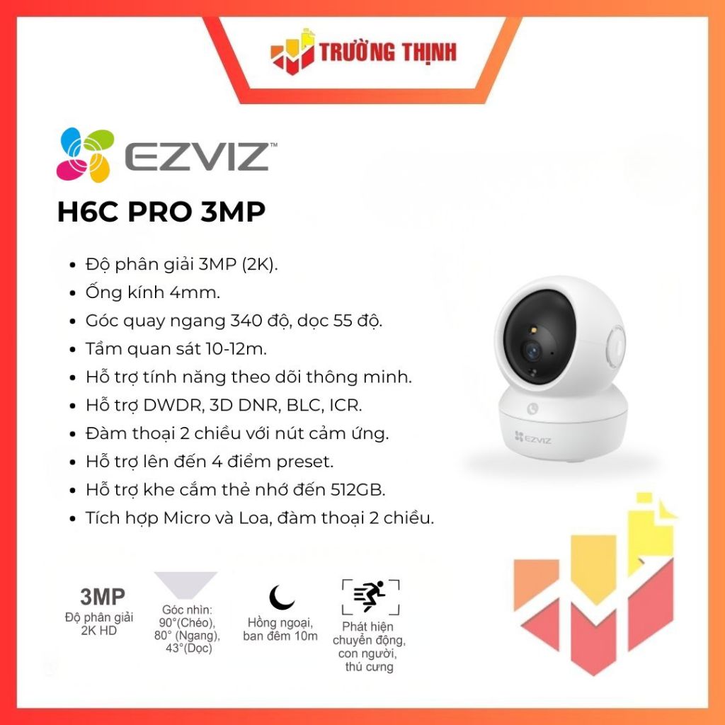 Camera WiFi quay quét EZVIZ H6c Pro 2K 3MP