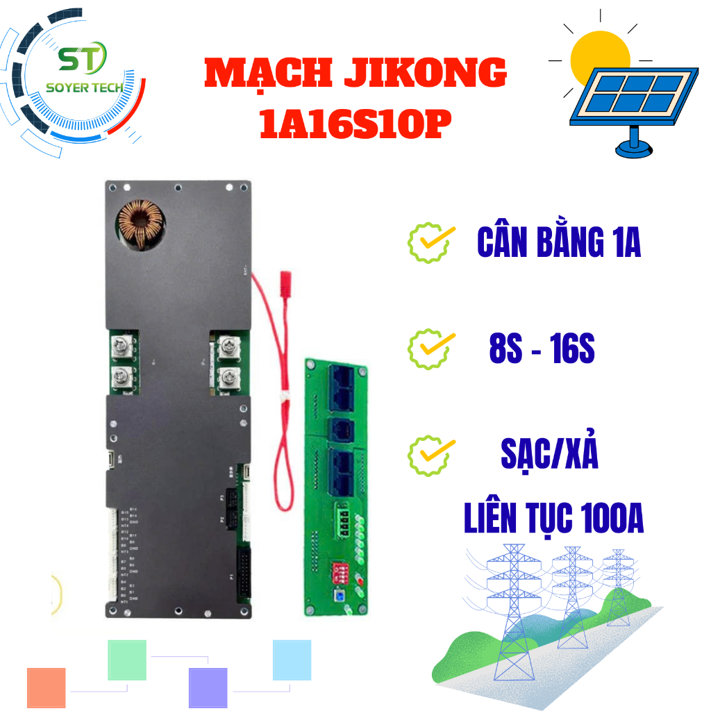 MẠCH JK PHIÊN BẢN MỚI V19 CÂN BẰNG 1A -16S - 100A | Có giao tiếp - Hàng chính hãng kèm phụ kiện