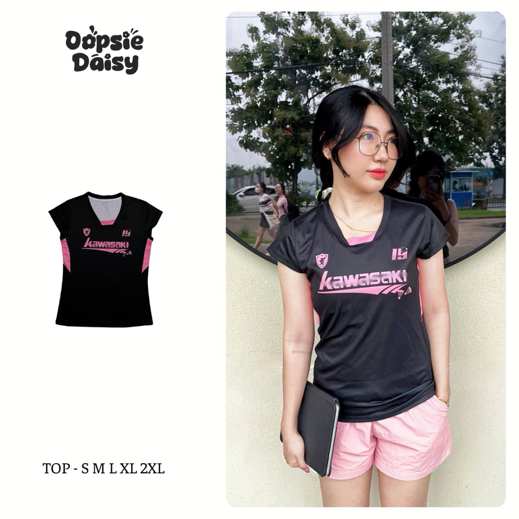 [Form Nữ] Áo cầu lông, pickleball, thể thao kawasaki đen hồng pastel