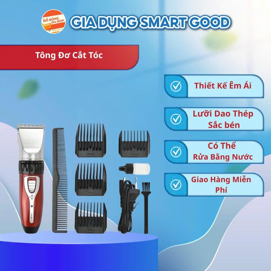 Tông Đơ Cắt Tóc Không Dây JICHEN - Tông Đơ Cắt Tóc Gia Đình Tiện Lợi, Nhỏ Gon Tặng Kèm 4 Cử Cắt
