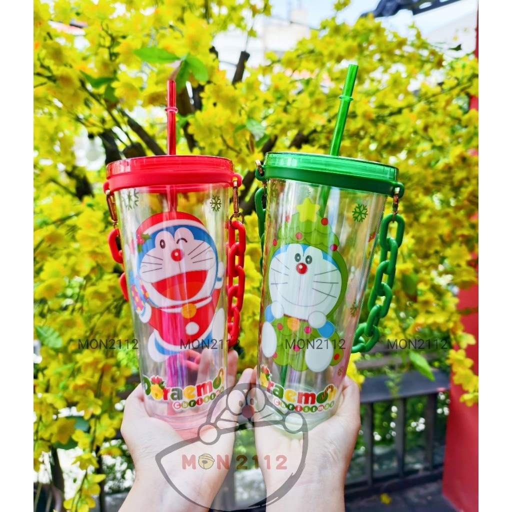 Ly Doraemon Doremon nhựa 2 lớp 600ml giáng sinh christmas