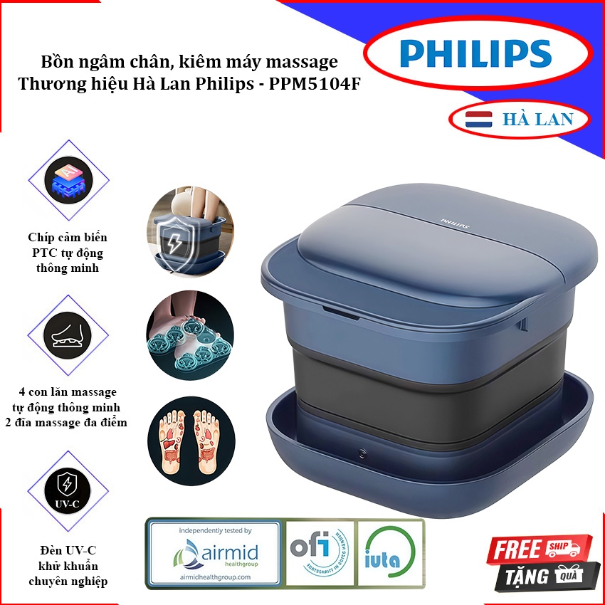 Bồn ngâm chân, kiêm máy massage chân tự động. Thương hiệu Hà Lan cao cấp Philips - PPM5104F - HÀNG C