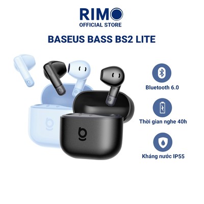 Tai nghe không dây Baseus Bass BS2 Lite chống ồn đàm thoại ENC, Bluetooth 6.0, Kháng nước IP55