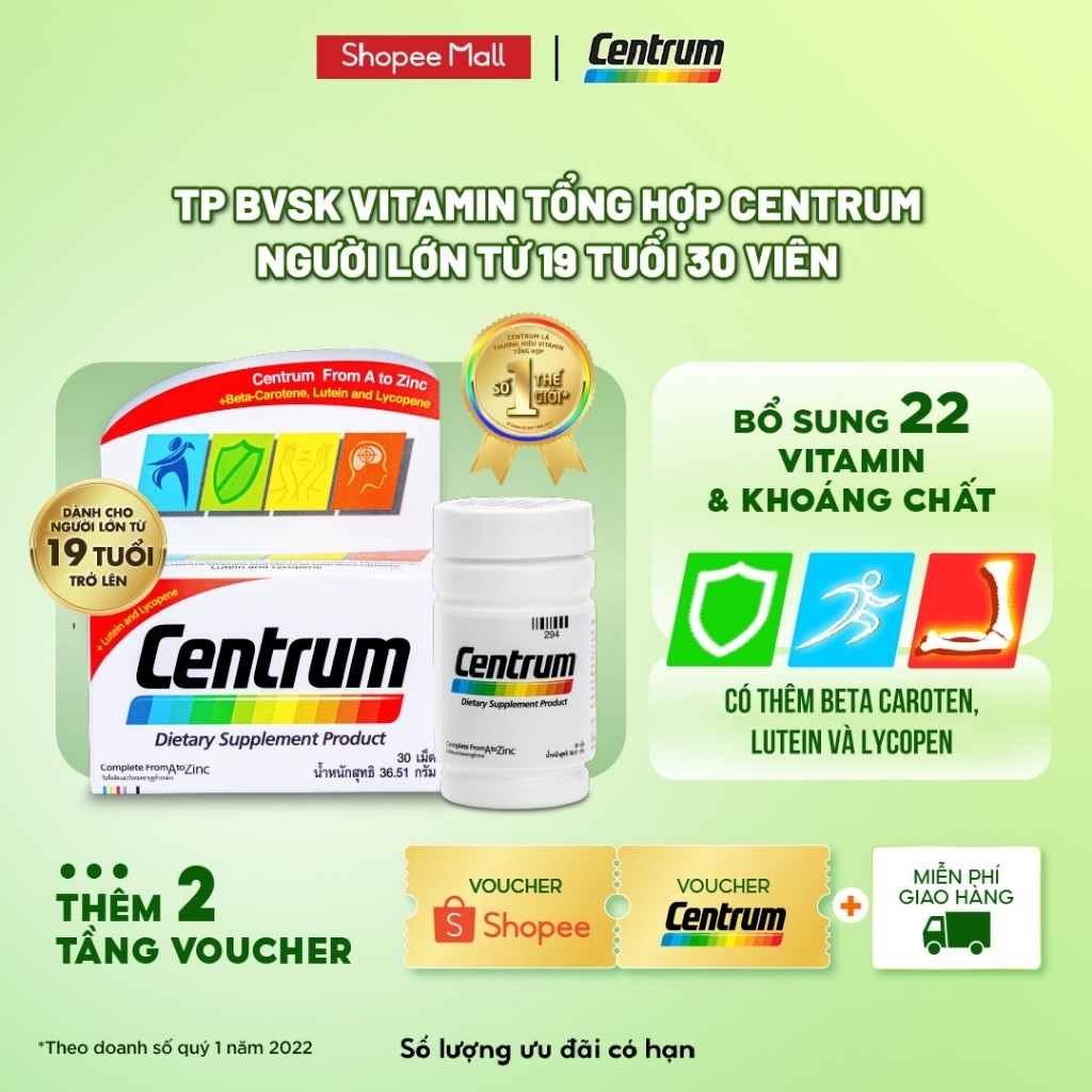 [KOL x Centrum] Thực phẩm bảo vệ sức khỏe Vitamin tổng hợp CENTRUM NGƯỜI LỚN từ 19 tuổi - 30v