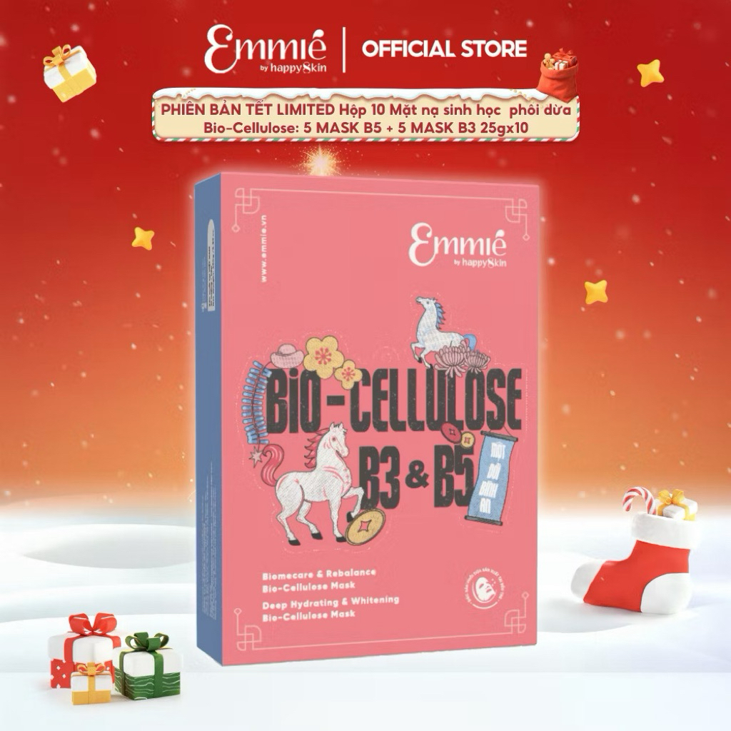 PHIÊN BẢN TẾT LIMITED Hộp 10 mặt nạ sinh học phôi dừa Bio Cellulose: 5 mask B5 + 5 mask B3 25gx10 Em
