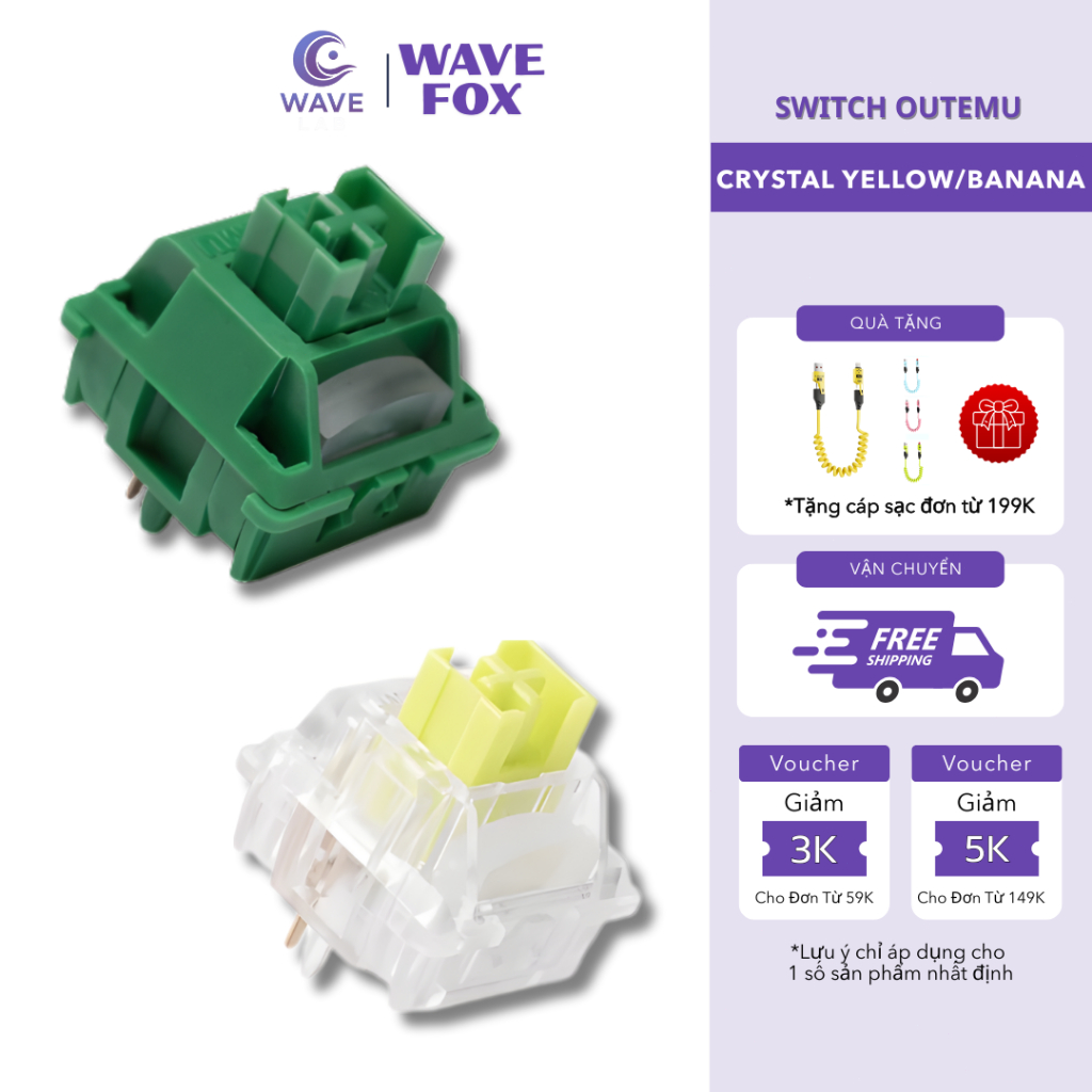 Switch Outemu Banana Yellow 5 Pin, Công Tắc Cơ Êm Nhẹ, Không Ồn, Linear Cho Bàn Phím Cơ