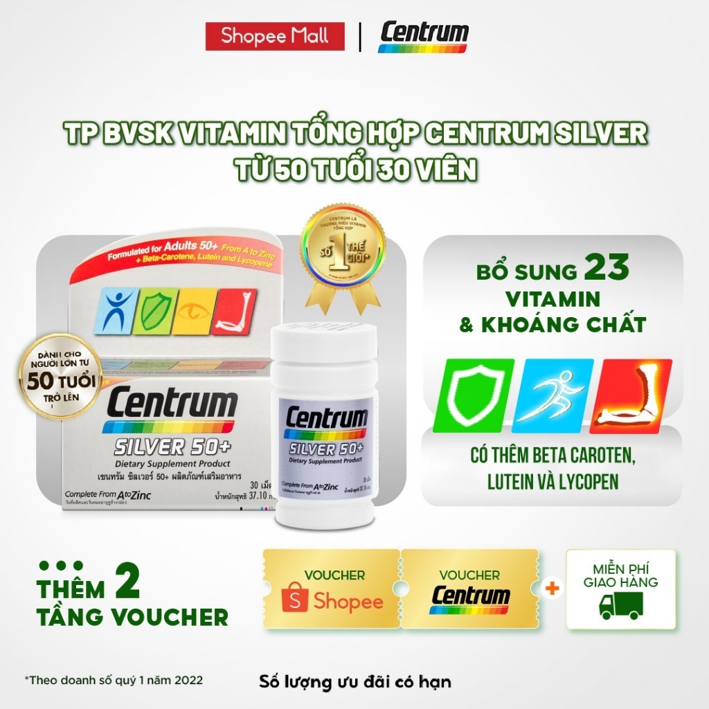 [KOL x Centrum] Thực phẩm bảo vệ sức khỏe Vitamin tổng hợp CENTRUM SILVER 50+ từ 50 tuổi - 30v