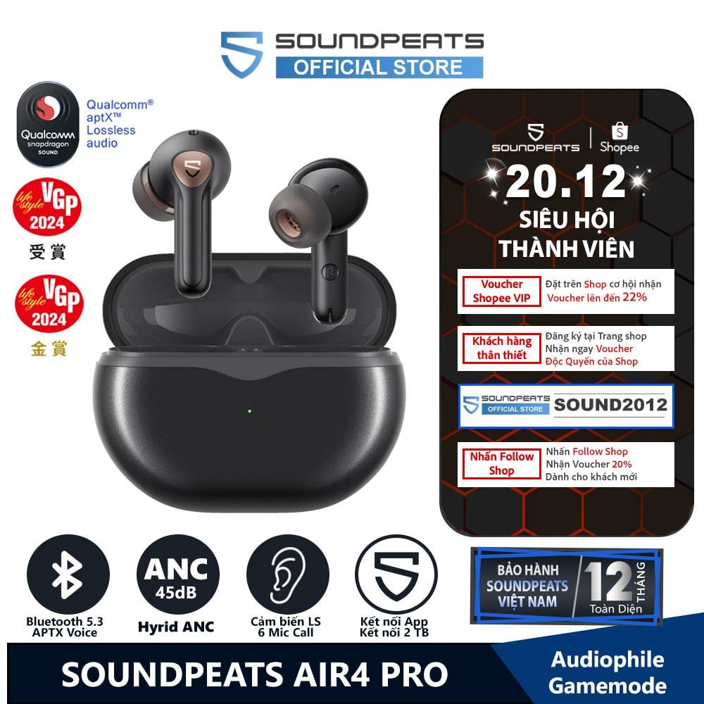 Tai nghe True Wireless SoundPEATS Air4 Pro | APTX Lossless | APTX Voice 6Mic | Bluetooth 5.3 | BigBuy360 - bigbuy360.vn