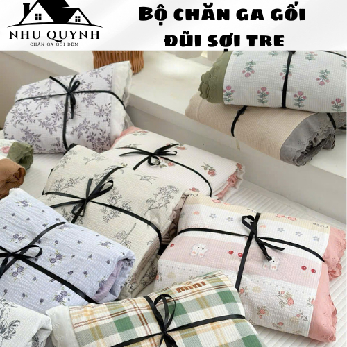 Set 4 món cotton đũi 100% nhập khẩu kích thước chăn 2mx2m3 vải đẹp, thoáng mát thích hợp cho mùa hè