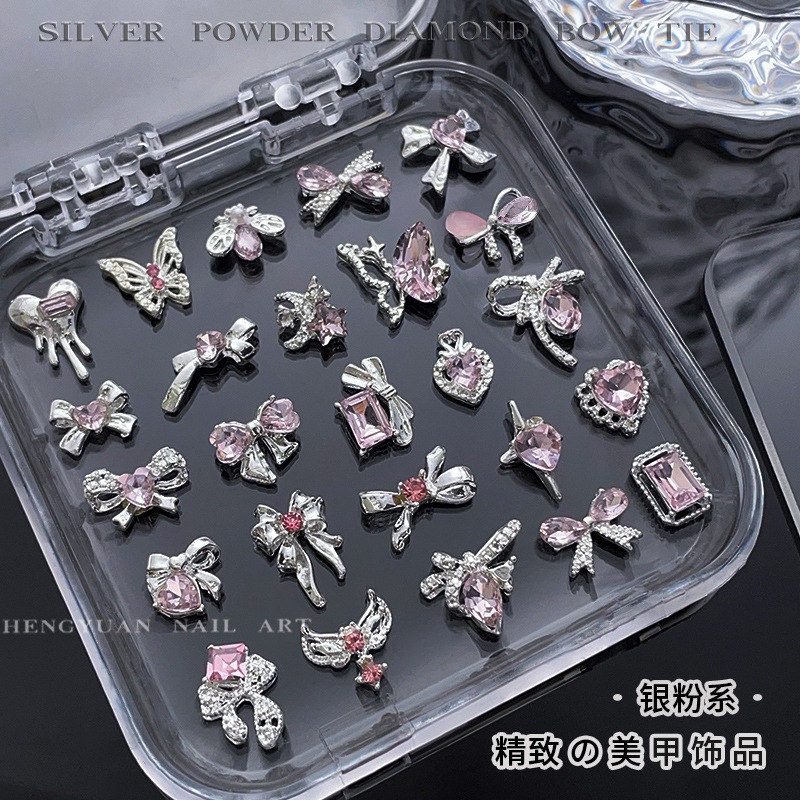 Charm nơ hồng charm gấu hồng charm bươm'  charm bạc charm màu hồng charm đá hồng charm nail gắn móng