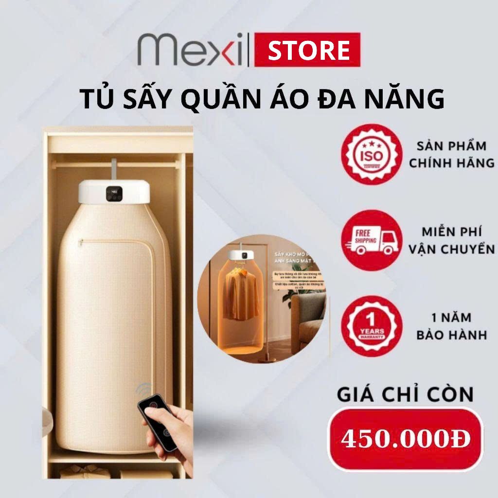 Tủ Sấy Quần Áo Đa Năng Mexi - Gấp Gọn - Du Lịch - Máy Sấy Quần Áo Có Tia UV Khử Trùng + Điều Khiển Từ Xa
