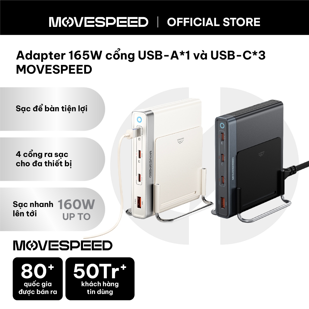 Adapter 165W MoveSpeed sạc để bàn tiện lợi 4 cổng sạc đa thiết bị