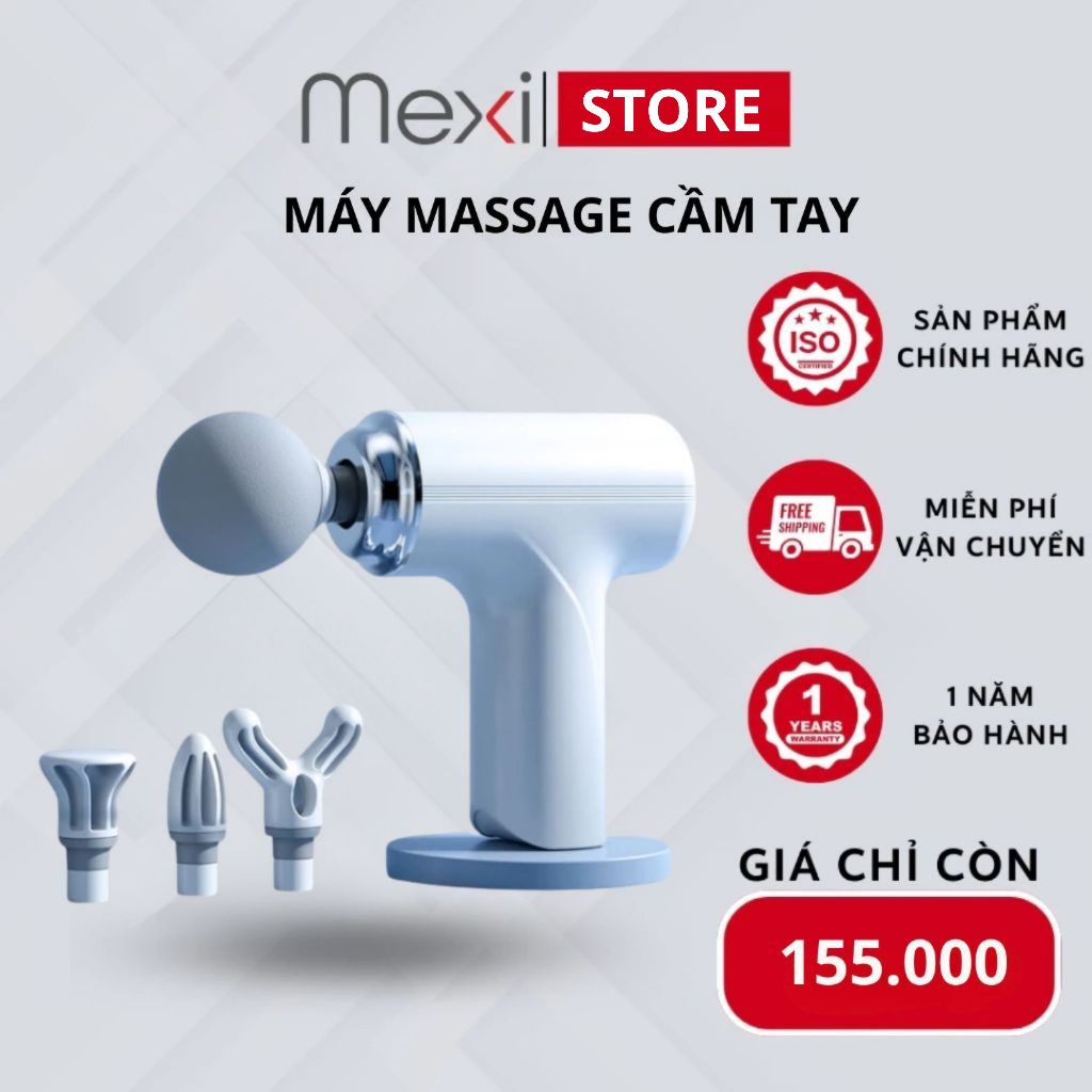 Máy Massage MEXI Cầm Tay Mini, Massage Cầm Tay Mini Toàn Thân 6 Cấp Độ Chuyên Sâu Đa Năng, 4 Đầu