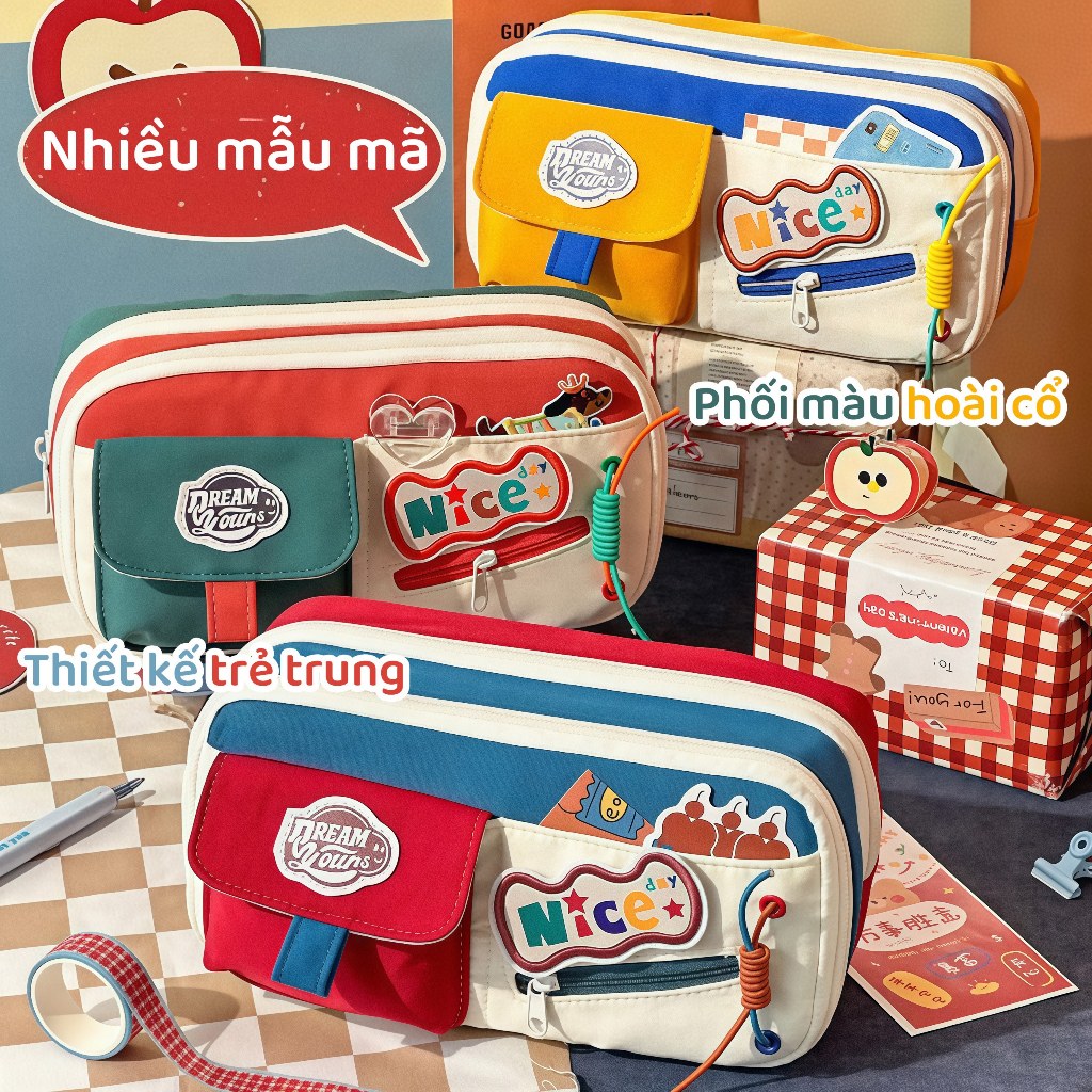 MUYUAN 문구점-Túi bút phong cách cổ điển, túi đựng mỹ phẩm, nhiều mẫu để chọn, nhiều ngăn, dung tích lớ