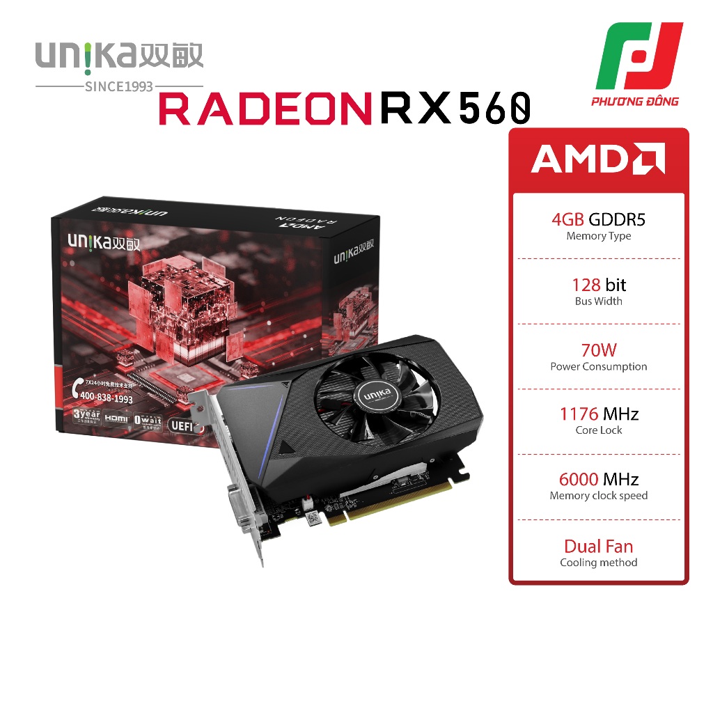 VGA Unika Radeon RX 560 4GB GDDR5 (128-Bit) CHÍNH HÃNG