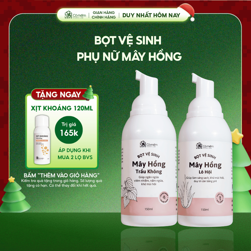Bọt vệ sinh phụ nữ Mây Hồng Tạo Bọt Sẵn Sạch Thoáng Mềm Thơm Cỏ Mềm 150ml