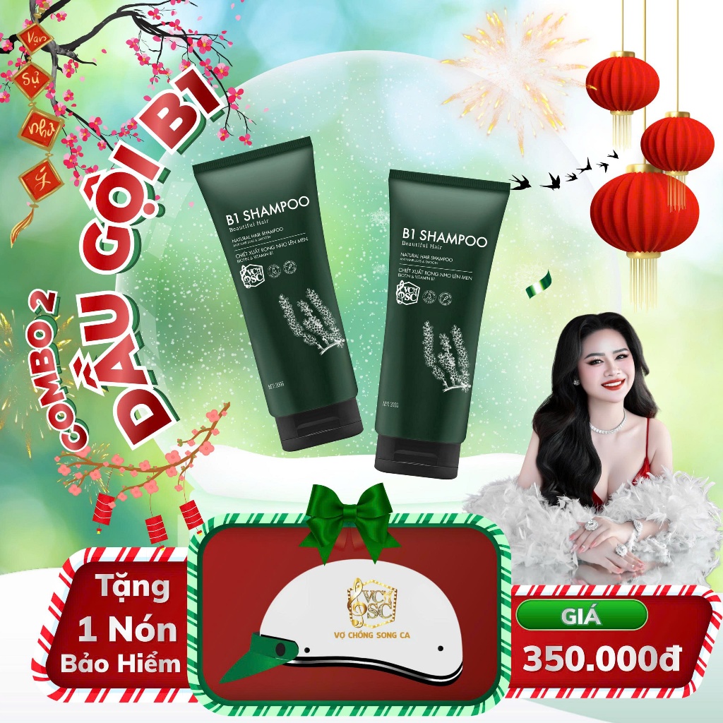 Cặp gội B1 ( TẶNG 2 NÓN ) Dầu gội hôc trợ mọc tóc- VCSC - Chiết xuất rong nho và Vitamin B1 biotin