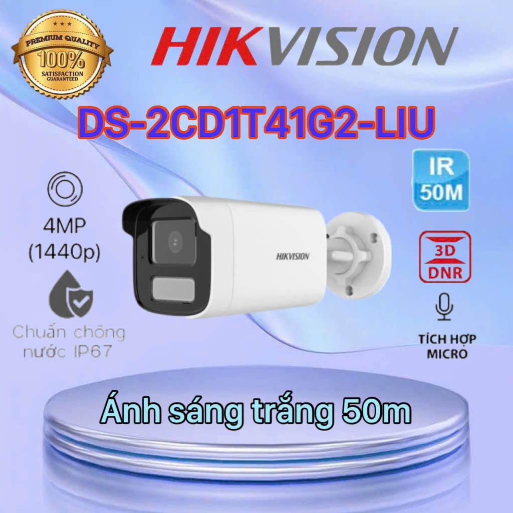 Camera IP 4MP thân trụ HIKVISION DS-2CD1T41G2-LIU-có mic hỗ trợ POE