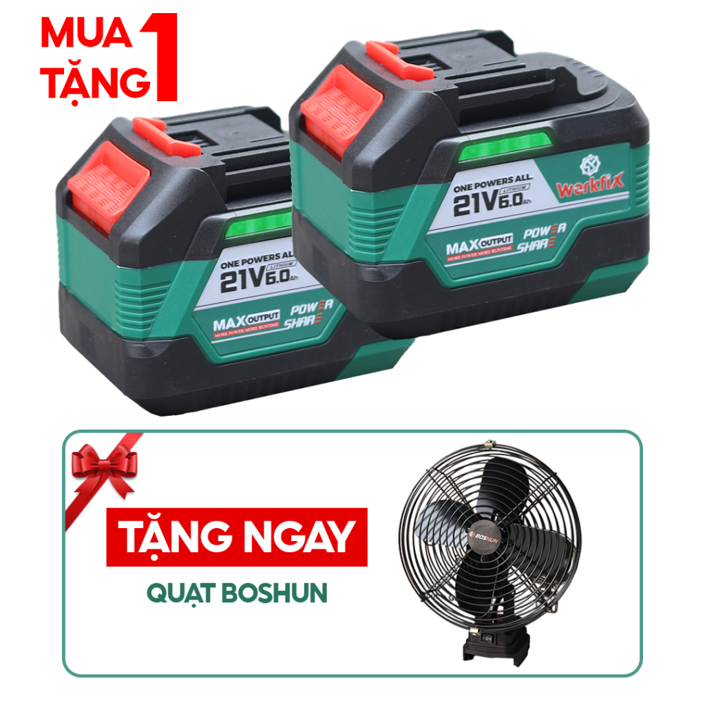 [Tặng Sạc/Quạt] Combo 2 Pin Workfix 15 Cell WF-BK6000PLUS Mạch 6 MOSFET, Dòng Xả Cao 10C, Có Đèn Báo