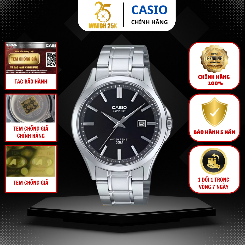 Đồng Hồ Nam Casio MTS-115D-1AVDF Watch25x Dây Kim Loại Thanh Lịch Mặt Số Đơn Giản