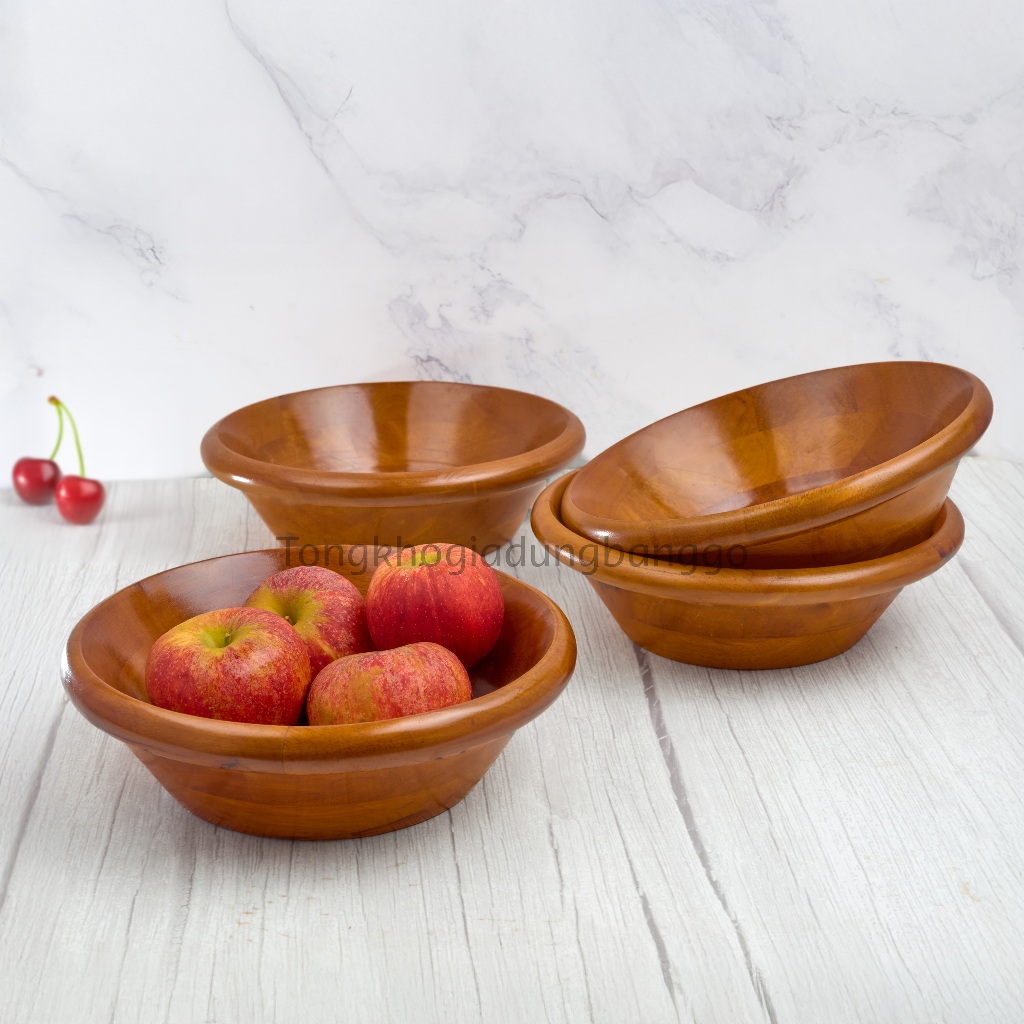 Tô Gỗ trộn salad, tô gỗ đựng thức ăn, tô gỗ tròn phi 20cm, tô ăn cơm, tô ăn mì - phong cách hiện đại