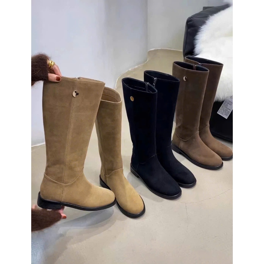 Boot cổ rộng chất da lộn đứng form mũi tròn AII Guifei