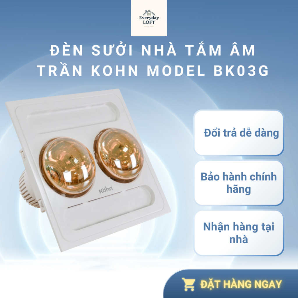 Đèn Sưởi Nhà Tắm Âm Trần Kohn Model BK03G