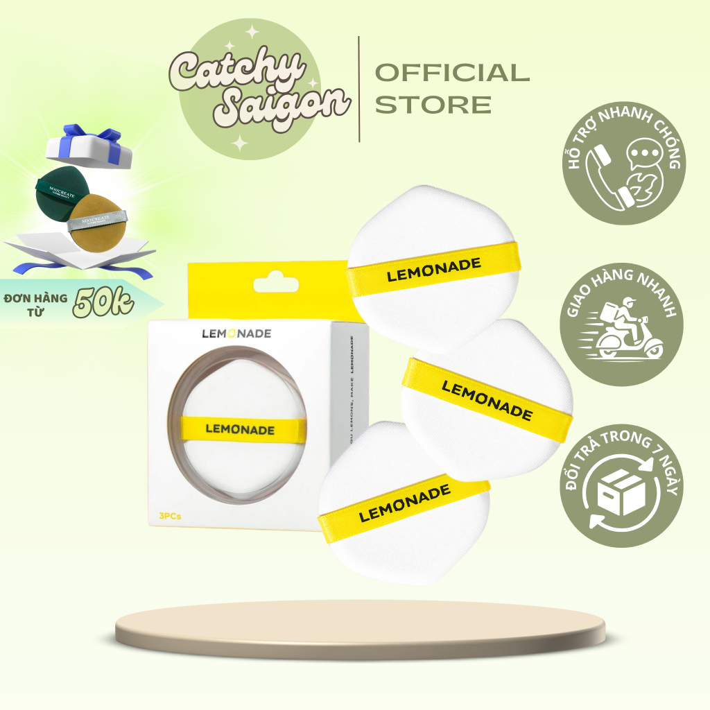 [LEMONADE] Set 3 Bông Mút Lemonade Tán Nền/Cushion, Cushion Puff Set, 6.9g