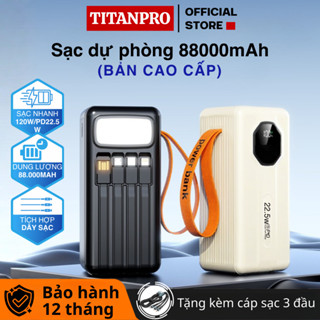 Box sạc dự phòng 88000mAh 55000mAh TitanPro TP102 sạc nhanh 22.5W có đèn pin dung lượng lớn