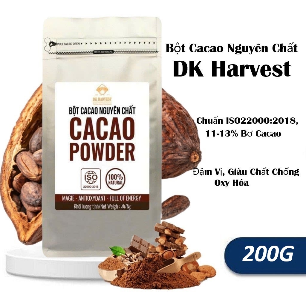 Bột Cacao Nguyên Chất DK Harvest Cocoa Powder 11-13% Bơ Cacao Đậm Vị, Giàu Chất Chống Oxy Hóa