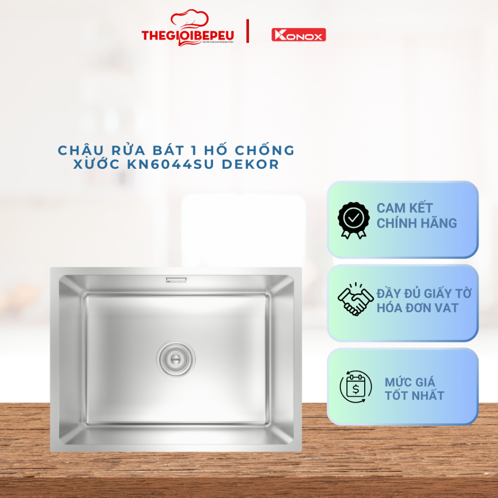 Chậu rửa bát 1 hố chống xước KN6044SU Dekor bảo hành chính hãng 10 năm