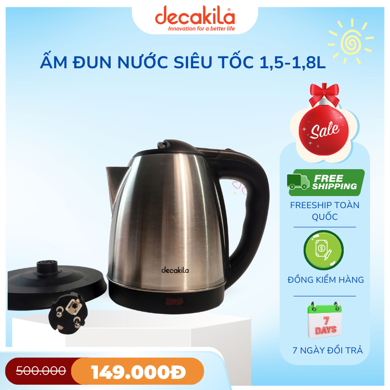 Ấm Siêu Tốc Decakila 1.8L Inox Cao Cấp – Công Suất 1500W Đun Sôi Nhanh, Tự Ngắt An Toàn KEKT031M