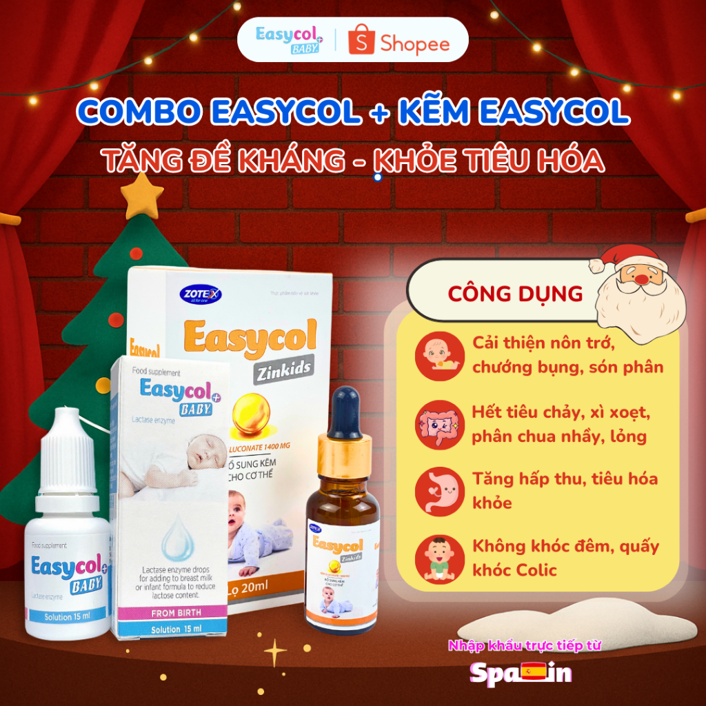 Combo 2 lọ Enzyme Lactase Easycol Baby và Kẽm Easycol cho bé bất dung nạp lactose từ 0 tháng tuổi