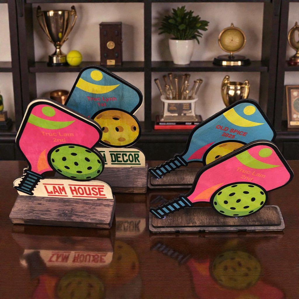 Cúp Gỗ Pickleball Plywood 5mm – In UV Sắc Nét – Lamdecor Khắc/In Tên Miễn Phí Theo Yêu Cầu
