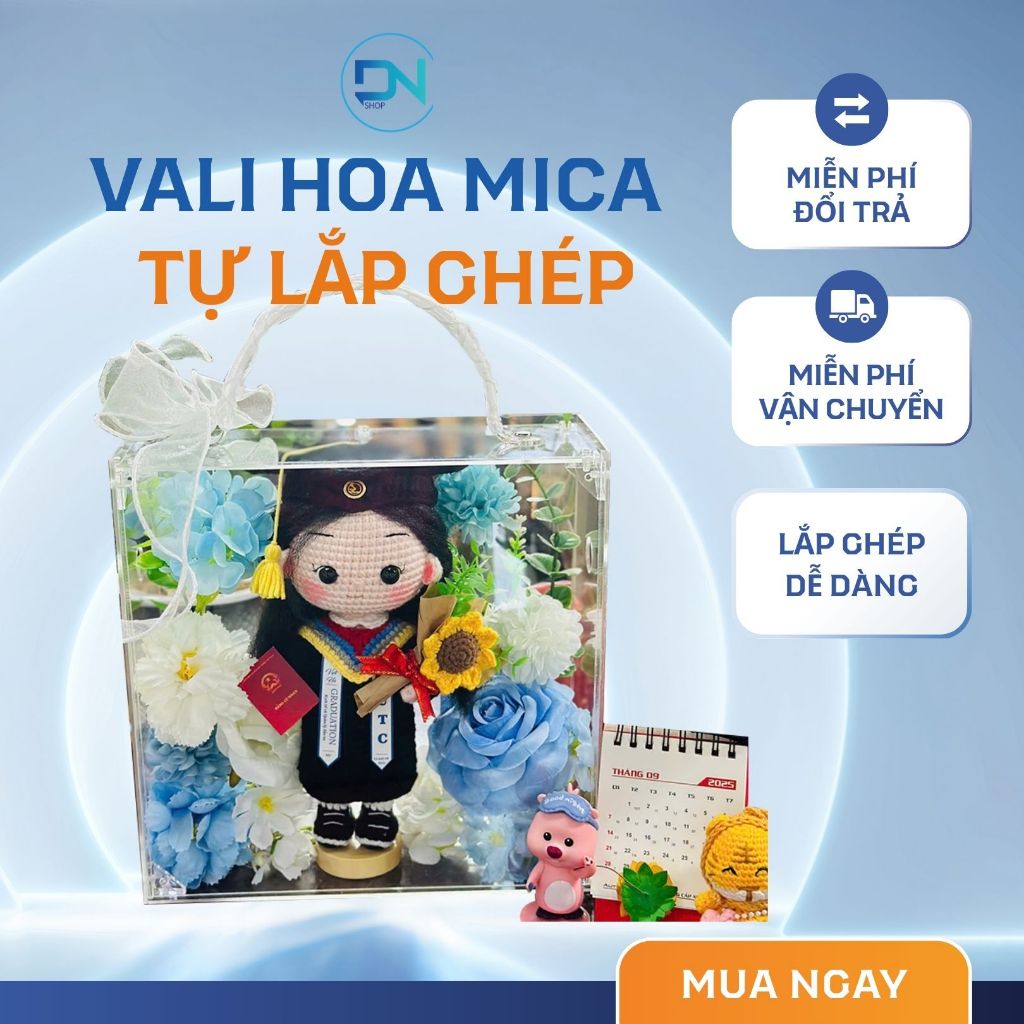 Vali Hoa Mica Tự lắp ghép, Vali quà tặng mica, Giỏ hoa mica