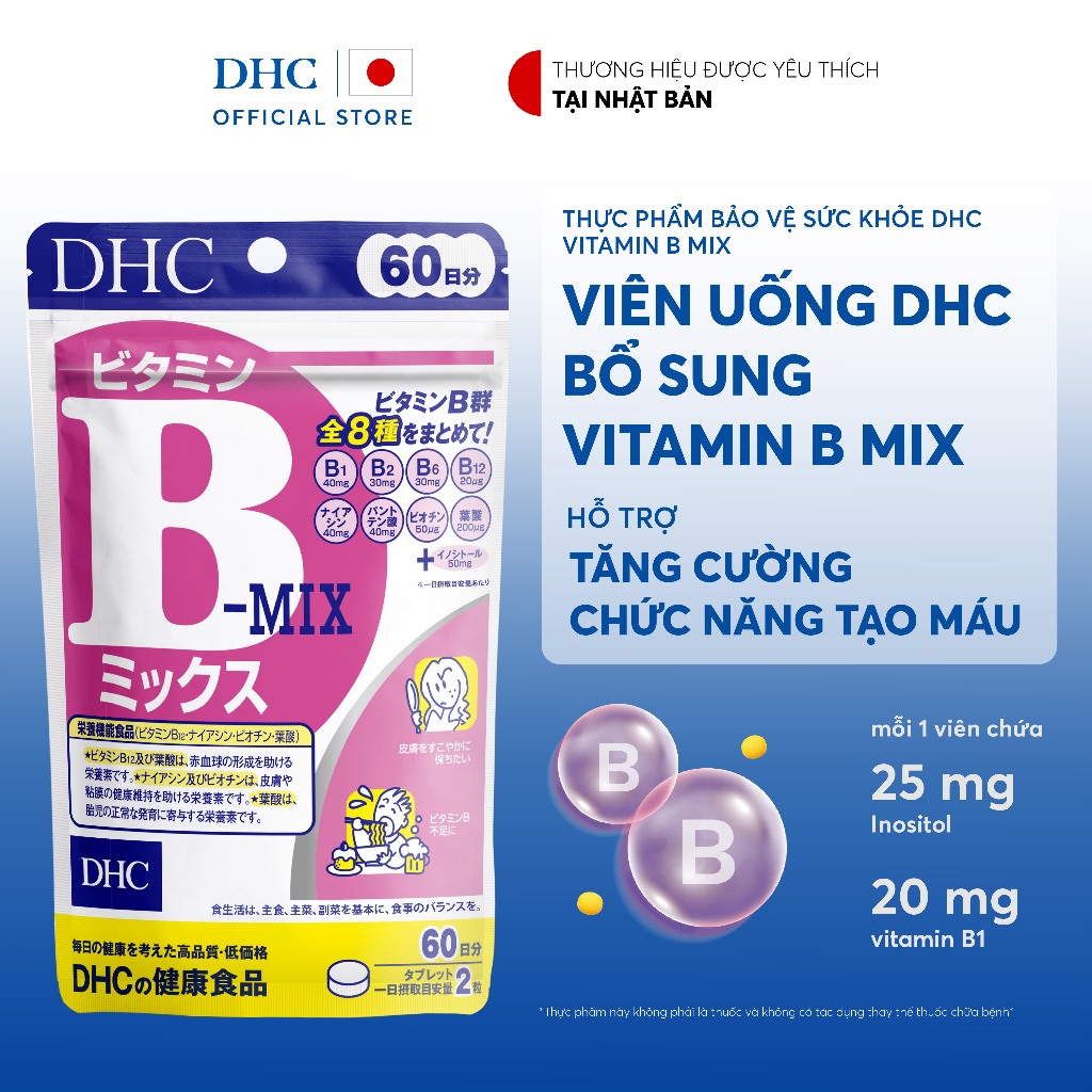 Thực phẩm bảo vệ sức khỏe DHC Vitamin B Mix (120 viên) - Dạng viên uống bổ sung vitamin nhóm B