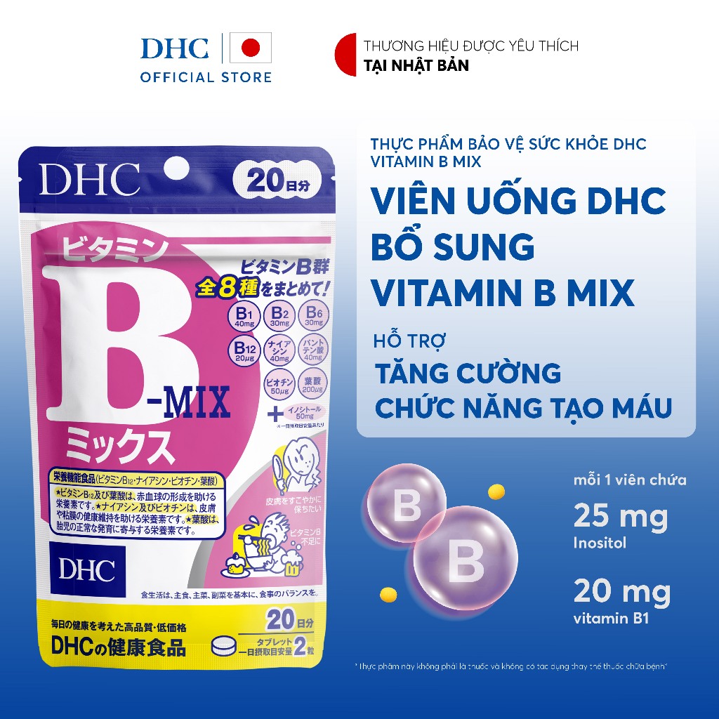 Thực phẩm bảo vệ sức khỏe DHC VITAMIN B MIX (40 viên) - Dạng viên uống hỗ trợ bổ sung vitamin nhóm B