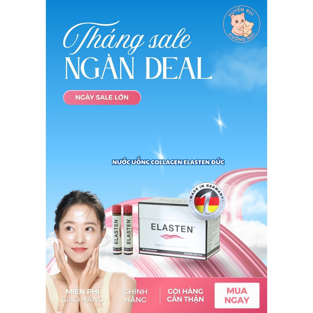 (huyenbui)Elasten Collagen Giúp Da Căng Mịn, Chống Lão Hóa, Tóc Chắc Khỏe - Collagen Đức 28 ống x 25