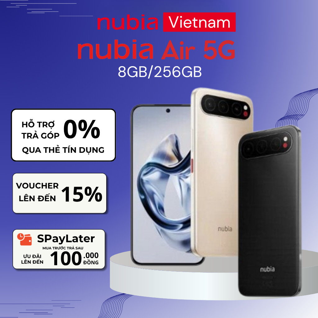 Điện thoại Nubia Air 5G 8GB/256GB I chip Unisoc T8300 I màn AMOLED 4500nits I IP68 & IP69 I Pin 5000