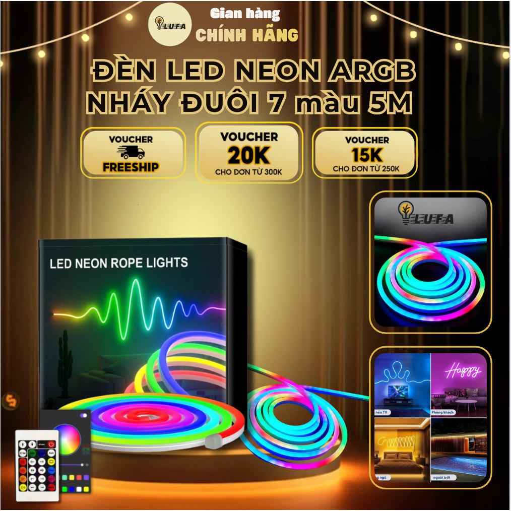 Led Neon Flex ARGB Lufa nháy đuổi 16 triệu màu phù hợp decor phòng và biển quảng cáo-chống nước bảo 