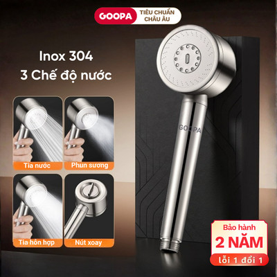 Vòi hoa sen tăng áp inox 304 GOOPA  3 chế độ nước xoay để chuyển đổi