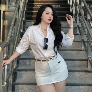  TIENSTYLE - Chân Váy Jean Trơn Mạc Da Túi Tròn Phom A Có Lót Dáng Ngắn Không Giãn,Váy Bò Bigsize 