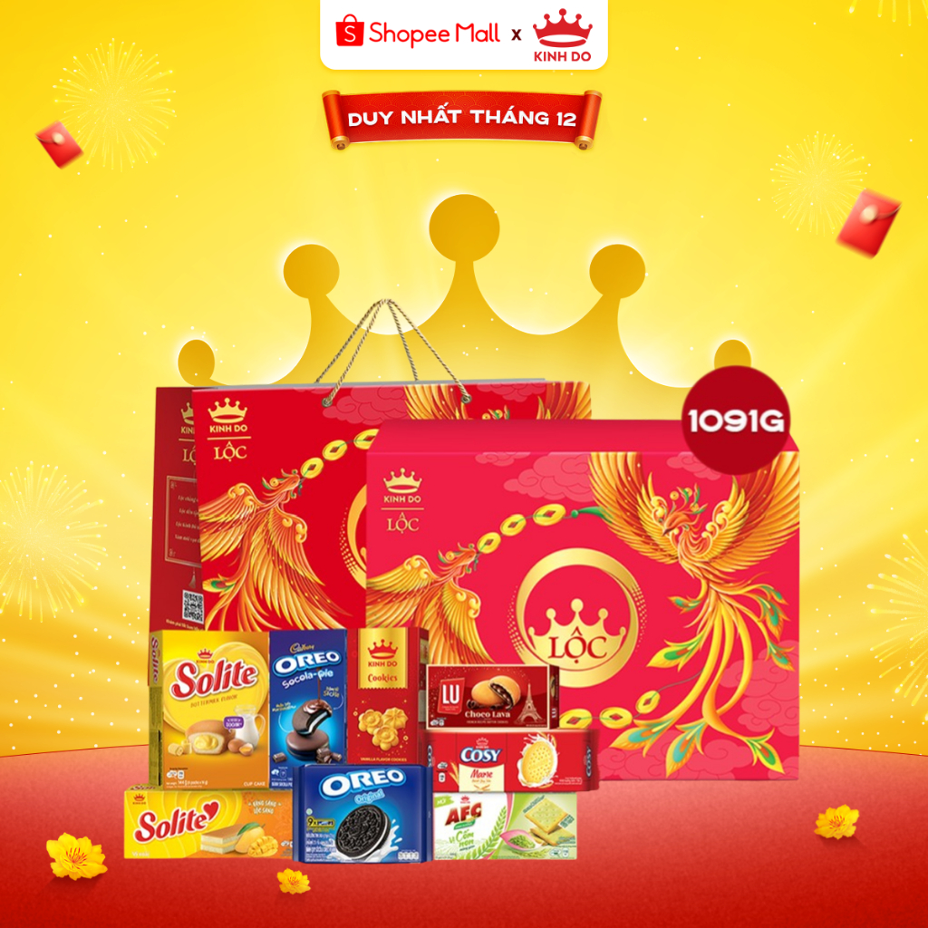   CÓ TÚI GIẤY  Hộp Bánh Cao Cấp Kinh Đô Tết 2026 Lộc Thịnh Vượng 1,091g - LIVE 