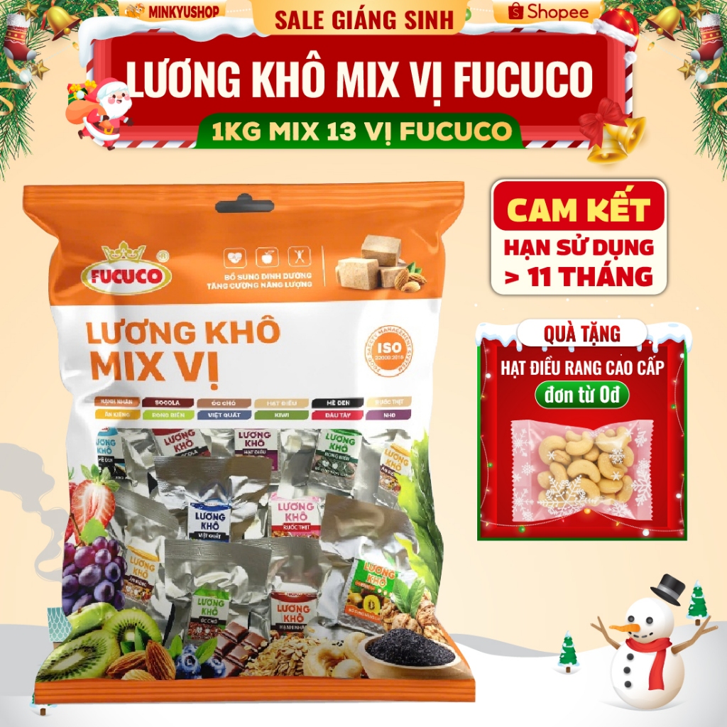   13 VỊ MỚI  Lương Khô Mini Fucuco Túi 1kg 13 Vị Chính Hãng Bổ Sung Năng Lượng HSD 12 2030 