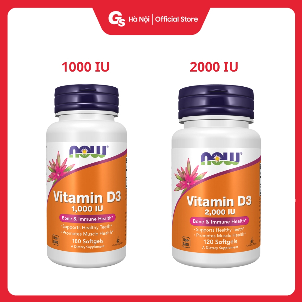 Viên uống Now Vitamin D3 1000IU / 2000IU (Mỹ) tăng hấp thụ canxi, giúp xương khớp chắc khỏe Gymstore