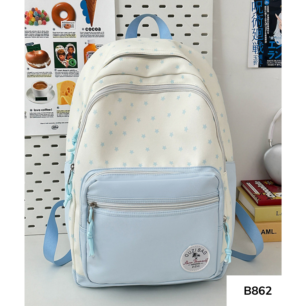 Balo học sinh cấp 2, balo nữ hàn quốc họa tiết ngôi sao màu pastel nhiều ngăn phong cách ulzzang y2k B862 gagastore
