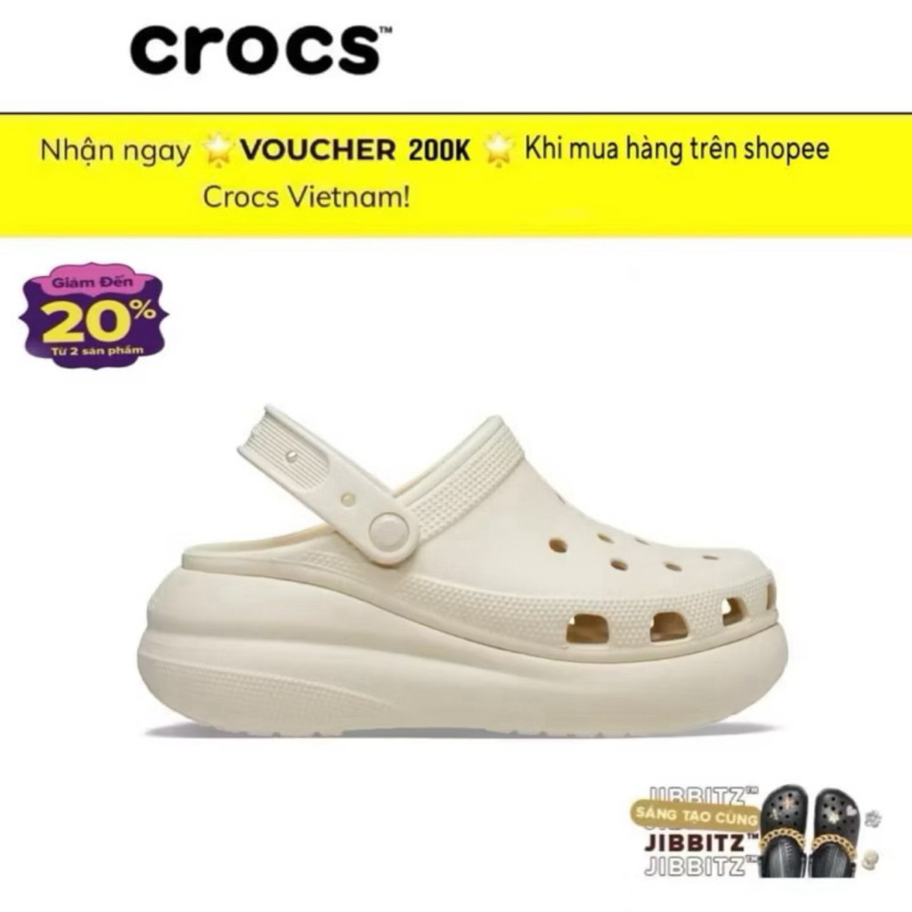 [ CHÍNH HÃNG ]  GIÀY CLOG UNISEX CROCS CRUSH CLASSIC - BONE