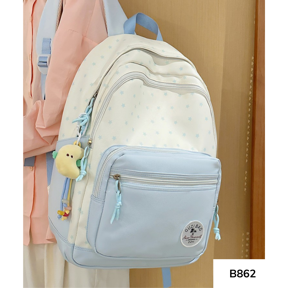 Balo học sinh cấp 2, balo nữ hàn quốc họa tiết ngôi sao màu pastel nhiều ngăn phong cách ulzzang y2k B862 gagastore