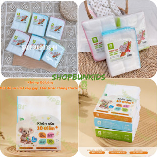  Khăn sữa sơ sinh xô cotton Mipbi cotton 3 lớp   4 lớp 10 điểm + MIPBI 28x36cm   Set 10 chiếc   