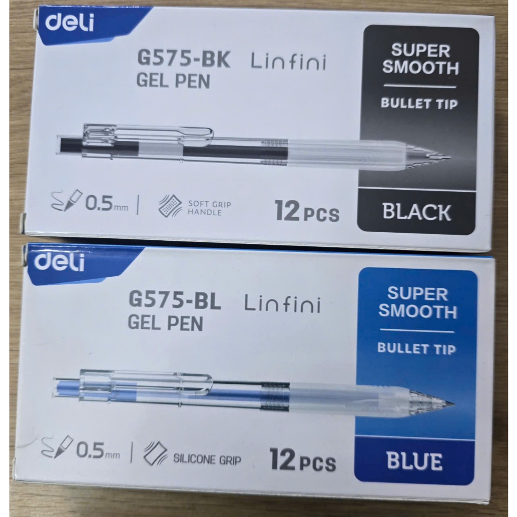 Hộp Bút Gel Deli G575 - BL mực xanh,đen  0.5mm, bút viết cho học sinh